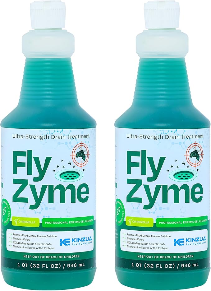 Kinzua Environmental Fly-Zyme, Highly Concentrated Enzyme Drain Cleaner for Pipes & Fruit Flies, Citronella Scented Organic Waste Degrader & Odor Neutralizer, 32 fl oz, Pack of 2