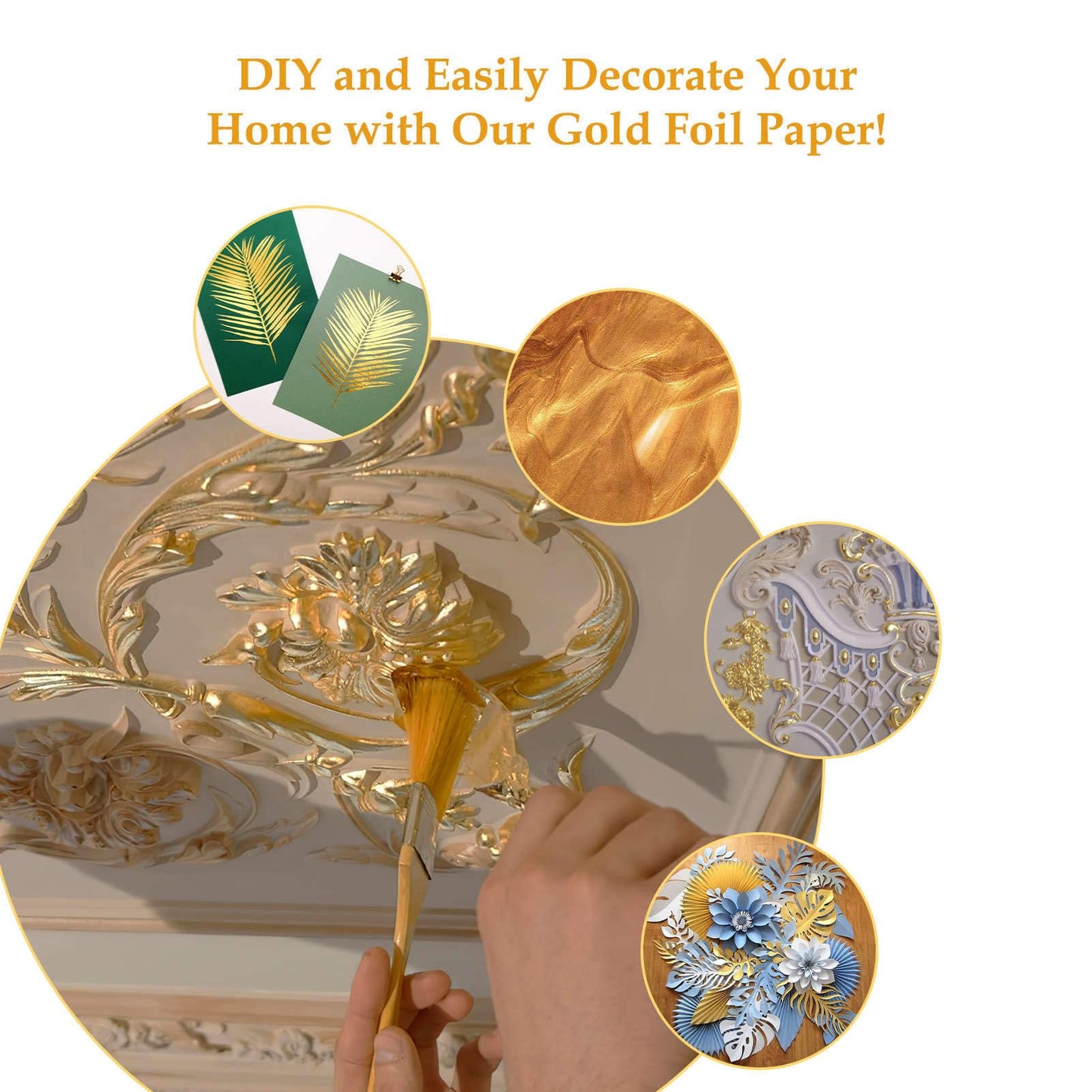 dshyuauoci 100 Sheets Gold Leaf, Premium 24K Gold Foil Sheets 3.15×3.15 Inches Craft Art Decoration Perfect for Decorating Cakes Art DIY Projects Nail Art Phone Cases Photo Frames Gold Plating