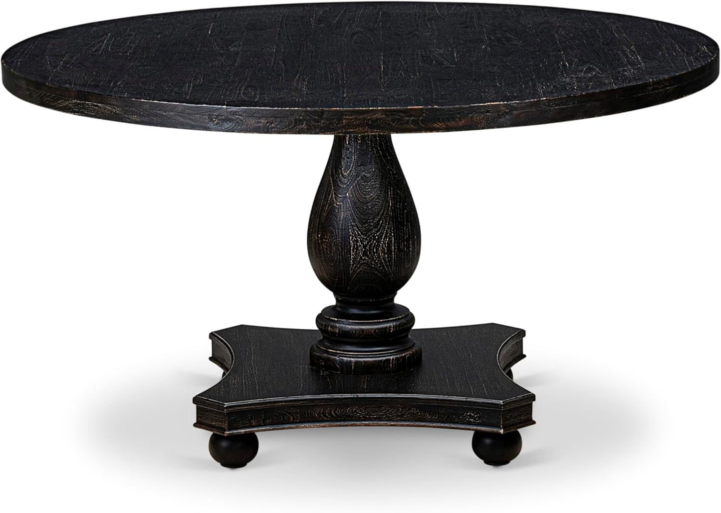 I52-11-TP Wooden Breakfast Table with Acacia Wood Round Tabletop and Stylish Pedestal Base - Sand Blasted Black Finish