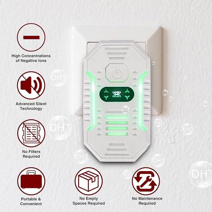 8 Pack Plug In Air Purifier Negative Ion Air Freshener for Home, Bedroom Kitchen Office Garage Room Air Ionizers Pets Smell Odor Dust Quiet Operation Portable Air Purifier