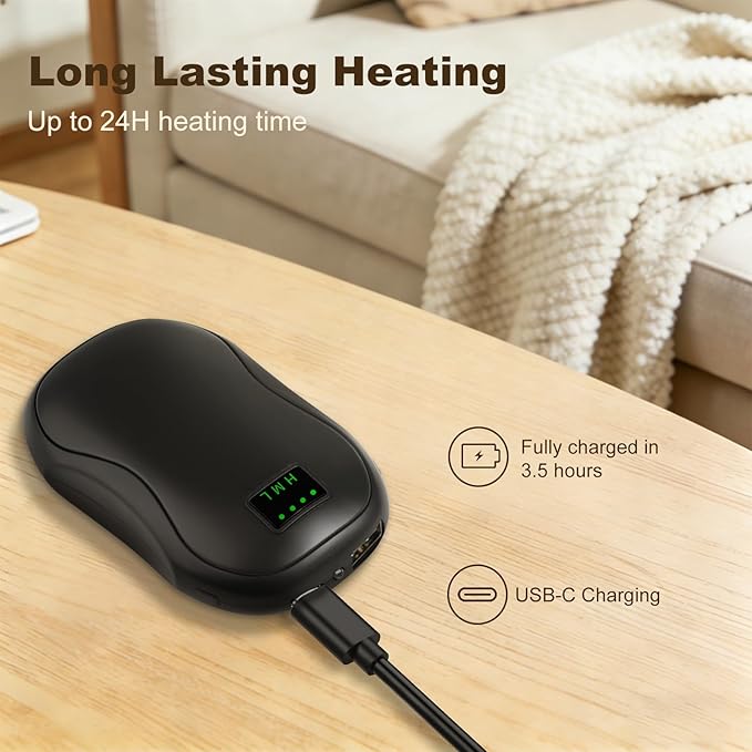 Rechargeable Hand Warmers 2 Pack, 5200mAh Electric Hand Warmers, AI Smart Heat Up to 118℉ with 13Hrs Warmth Portable Pocket Heater for Christmas, Office, Outdoor, Golf, Hunting, Camping