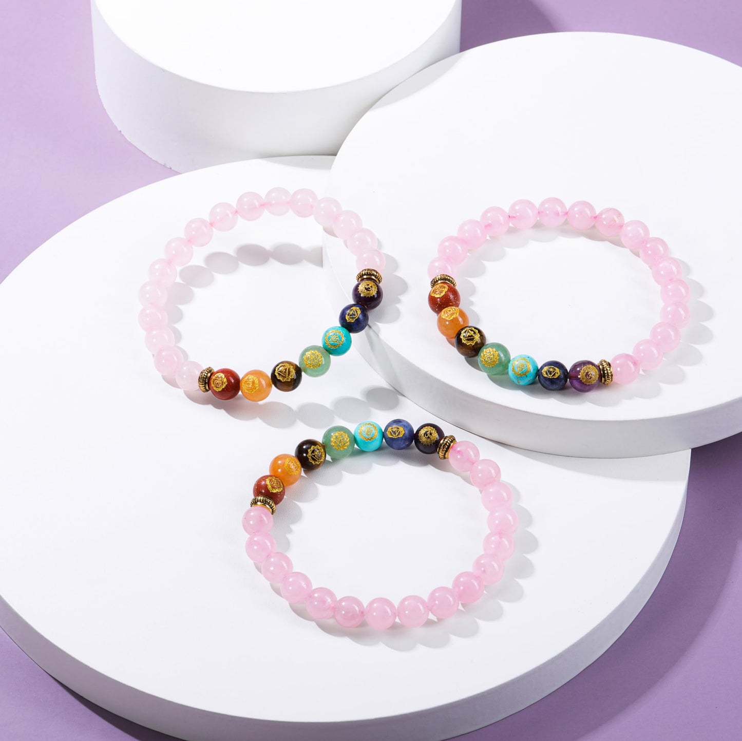 VadiForest Natural 8mm 7 Chakra Stone Crystal Bracelet Reiki Rose Quartz Healing Crystal Gemstone Beads Men Women Stretch Bracelet for Meditation