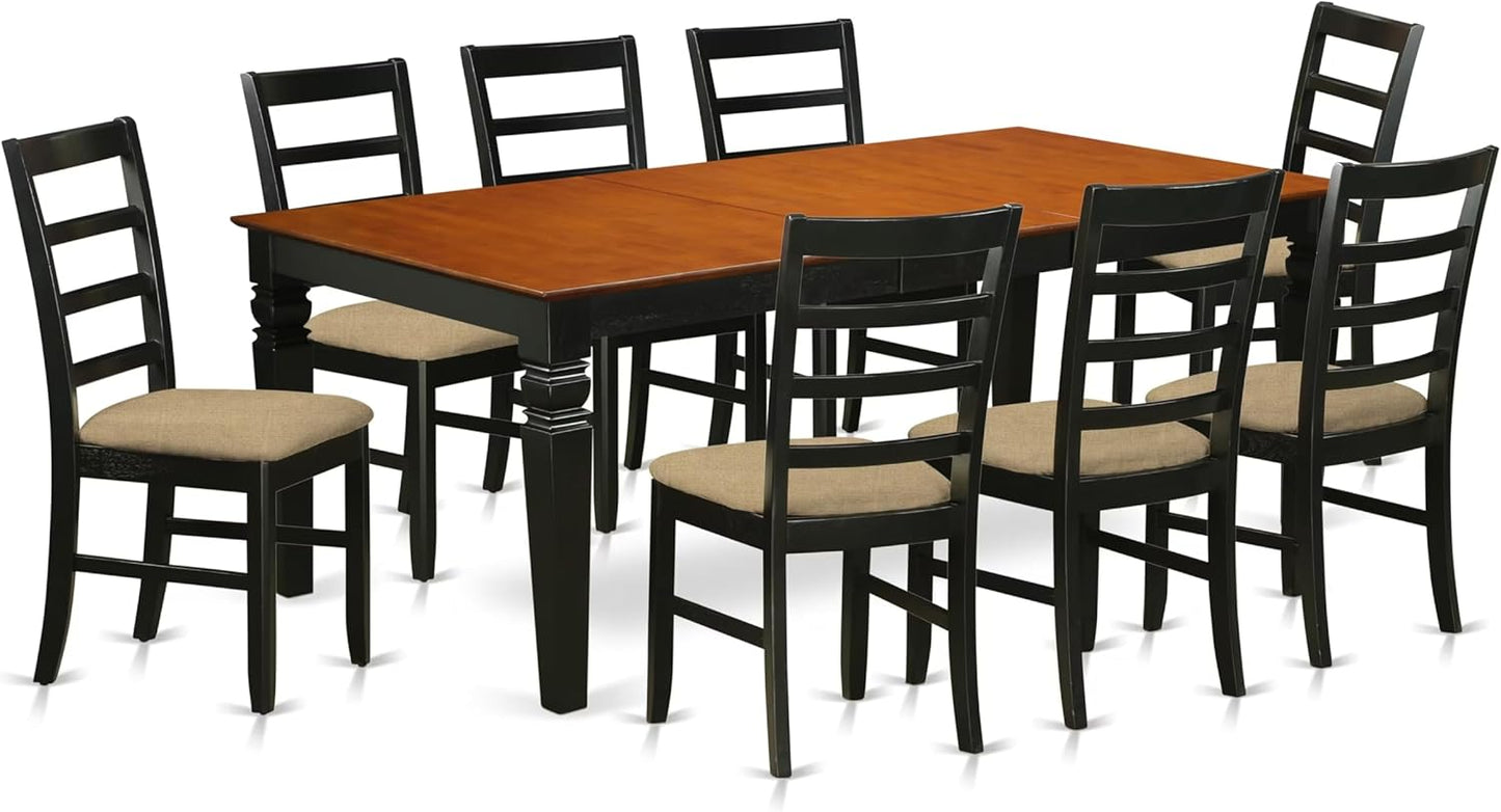 East West Furniture LGPF9-BCH-C 9 Piece Dining Table Set Includes a Rectangle Dining Room Table with Butterfly Leaf and 8 Linen Fabric Upholstered Chairs, 42x84 Inch, Black & Cherry