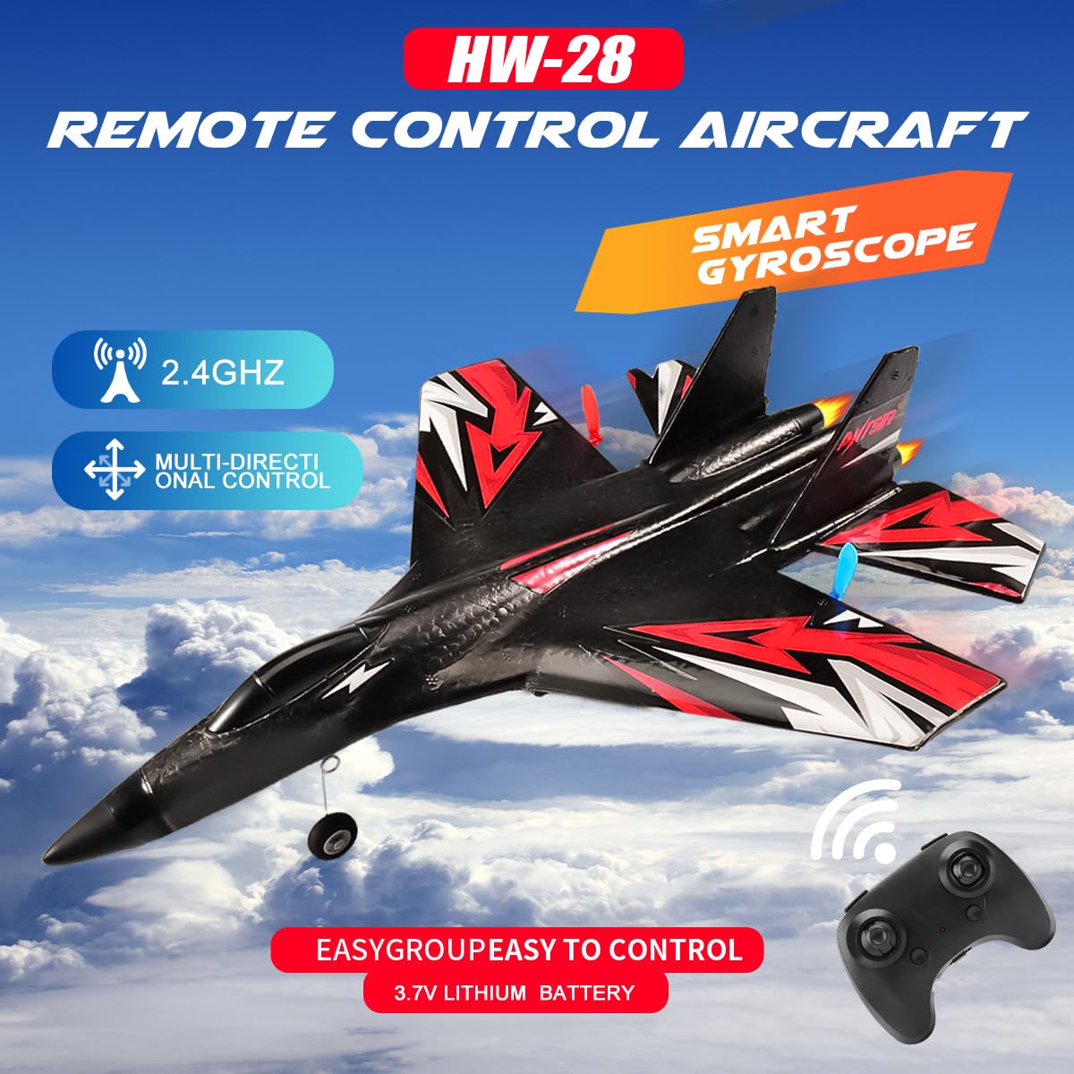 Fremego SU27 RC Plane, 2.4GHZ RC Airplane Ready to Fly Remote Control Airplane W/ 2 Batteries & 6-axis Gyro Stabilizer, 2CH RTF Hobby RC Glider for Beginners Kids Boys Girls Adults