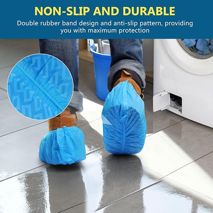 squish Shoe Covers Disposable Non Slip, Thick Extra Disposable Boot Covers Slip Proof Shoe Cover for Indoors Outdoors Recyclable Durable Protector Covers Fits Virtually Most Shoes 100 Pack(50 pairs)