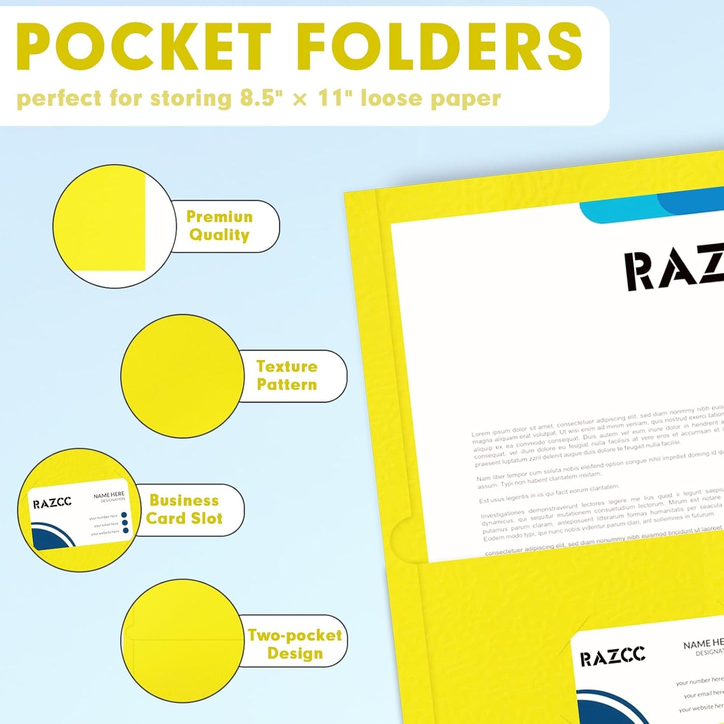 50 Pack 2 Pocket Folders - Letter Size, Yellow