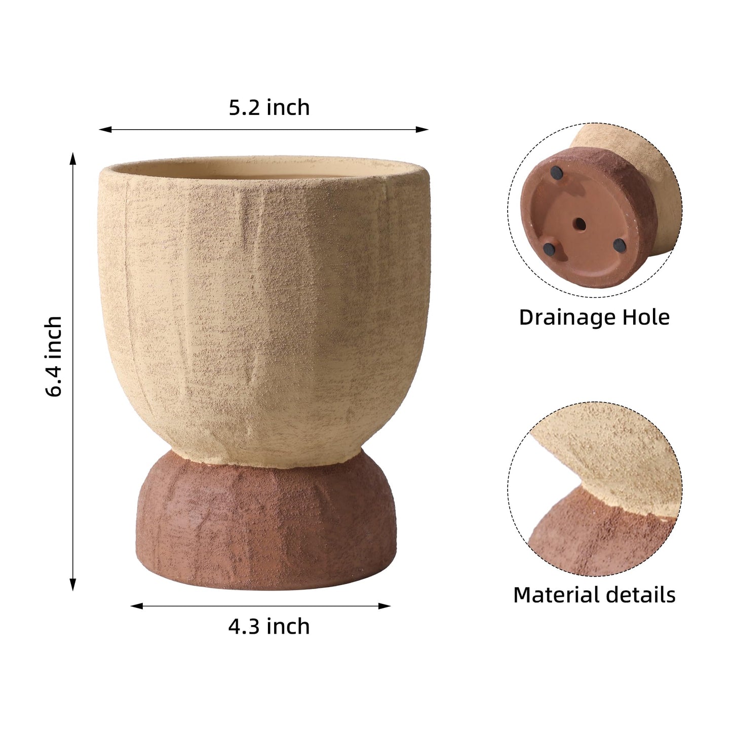 DREAMLOOM Terracotta Planter for Plant Flowers, 6.4Inch Terracotta Pots for Succulents, Bonsai, Fairy Gardens, Herbs, Terra Cotta Color (Light Terracotta)