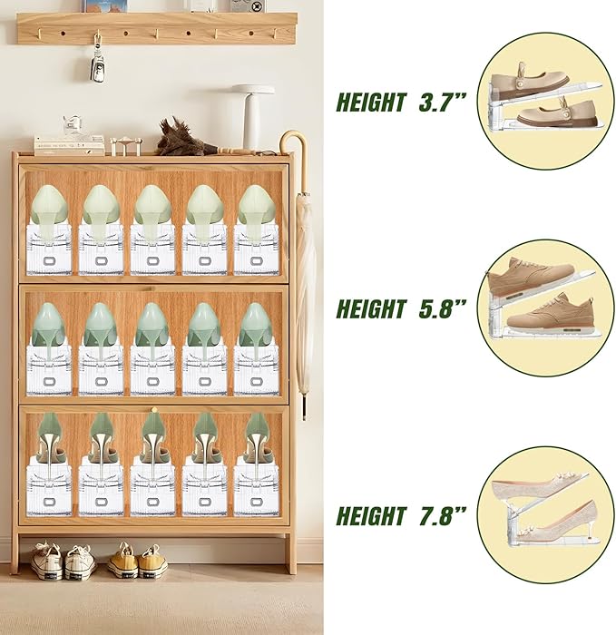 Shoe Slots Organizer,16 Pack Transparent Shoe Stacker Adjustable Shoe Slot Organizer Space Saver Shoe Rack Holder Shoes Storage Organizers for Closet,Transparent