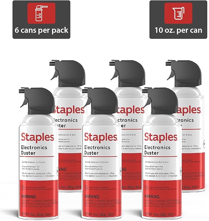 Staples Electronics Air Dusters, Canned Compressed Air Duster Cans (6 Pack)