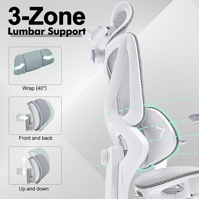 High Back Mesh Office Chair with Footrest, Ergonomic Office Chair w/ 3D Lumbar Support，Comfy Home Office Desk Chair for Work & Computer Gaming, 400 LBS (Gray)