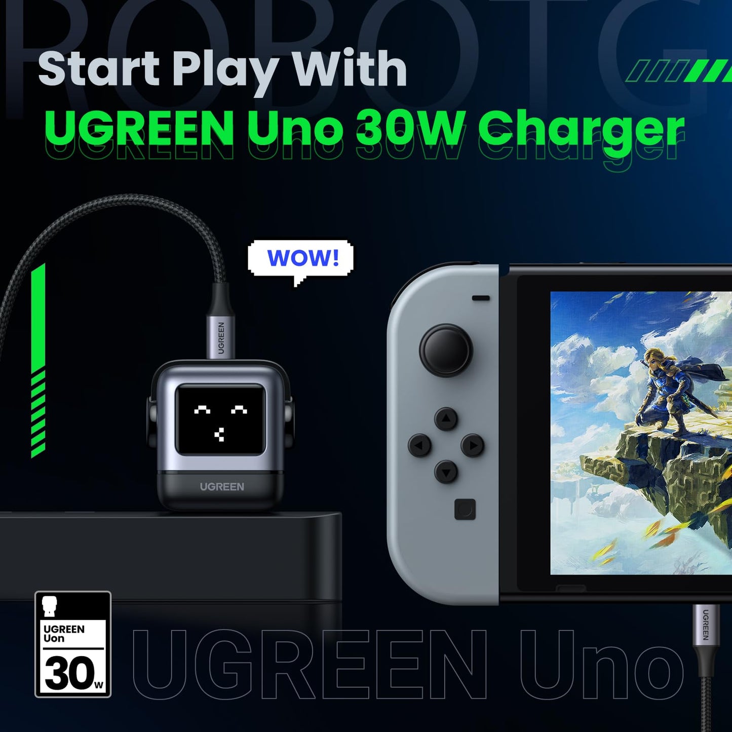 Ugreen Uno 30W Usb C Charger Block, Compact Nexode Robot Gan Fast Charger For Iphone 17/16/15/14, Galaxy S25/S24/S23/S22, Pixel
