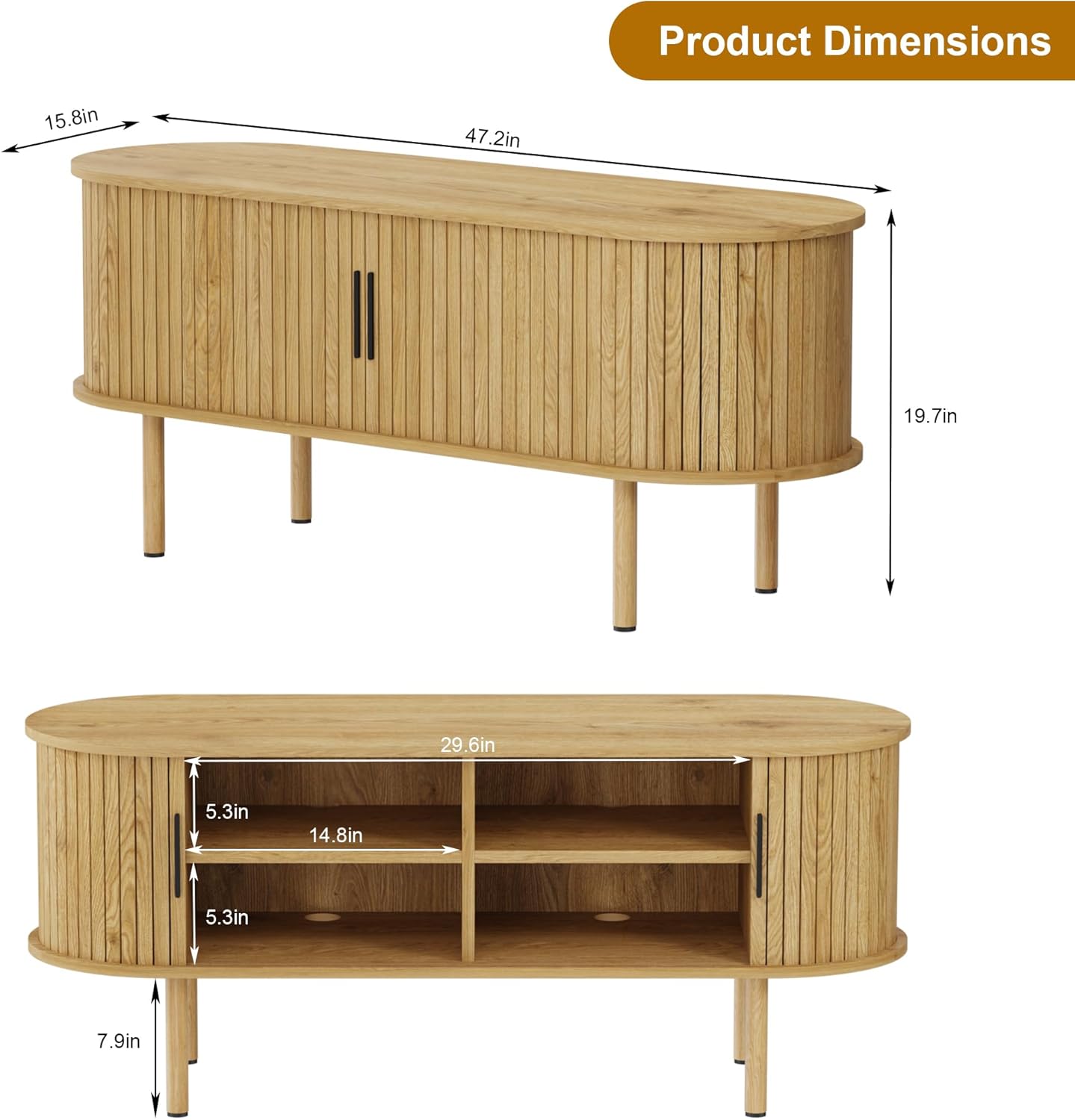 GarveeHome 47.2" TV Stand, Modern TV Console Table with Storage Compartment and Sliding Door, Gaming Entertainment Center with Cabinet for Living Room, Bedroom, Office, Oak