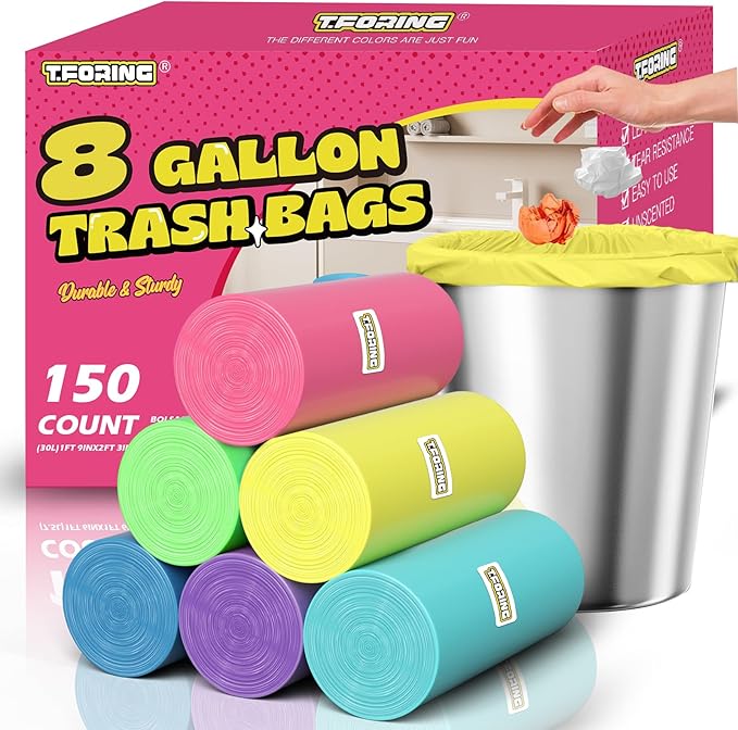 8 Gallon Trash Bags Colored - 150 Count Medium Garbage Bags Unscented, 30 Liter Thick Trash Can Liners, Plastic Wastebasket Liners for Home Kitchen Bathroom