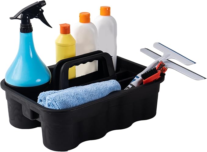 Matthew 5 Pack Large Plastic Tote Tool & Deluxe Supply Cleaning Caddy with Handle Portable Shower Basket Storage Caddy for Cleaning Products,Take-Out Drink,Bathrooms - Black