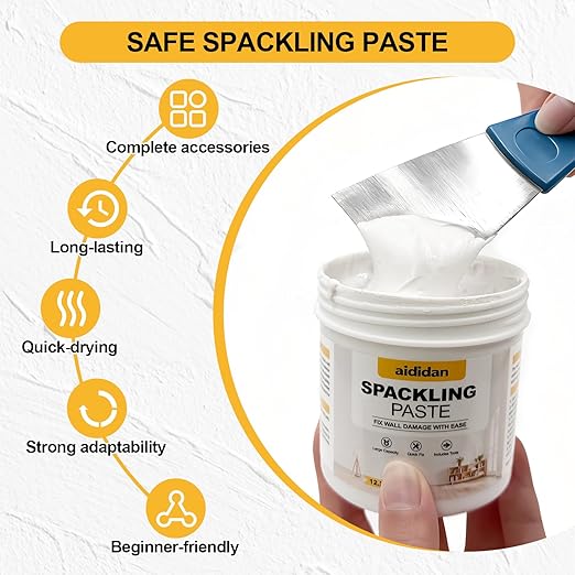 12.2oz Drywall Hole Repair Kit, A One-Stop Solution for Your Wall Problems (Wall Repair Putty/Wall Patches/Sanding Sponge/Putty Knife/Scrapers/Gloves) for Quickly Repairing Wall Problems (1 Pack)