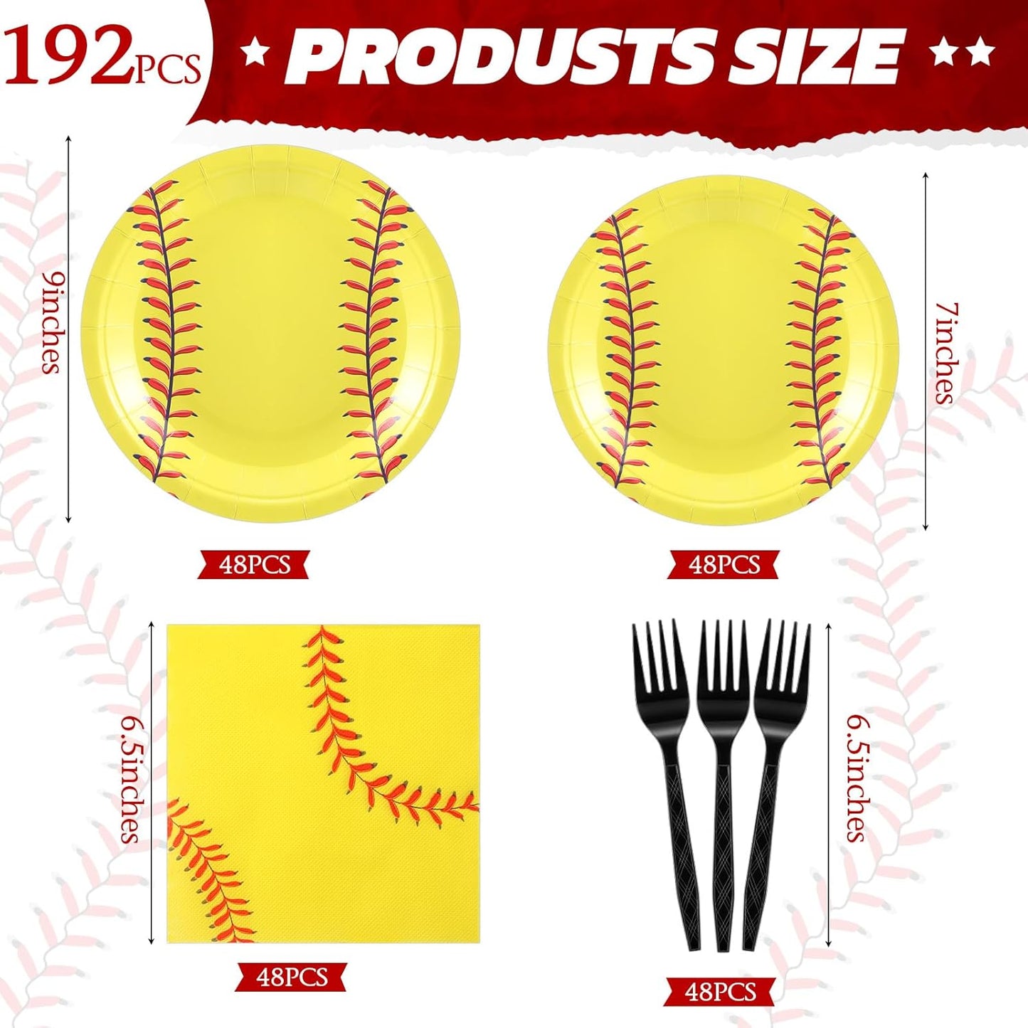 Zhehao 192 Pcs Softball Paper Plates and Napkins Set Softball Party Supplies Decorations 7 Inch 9 Inch Disposable Paper Plates Napkins and Forks for Sport Themed Birthday Party Favors Serves 48