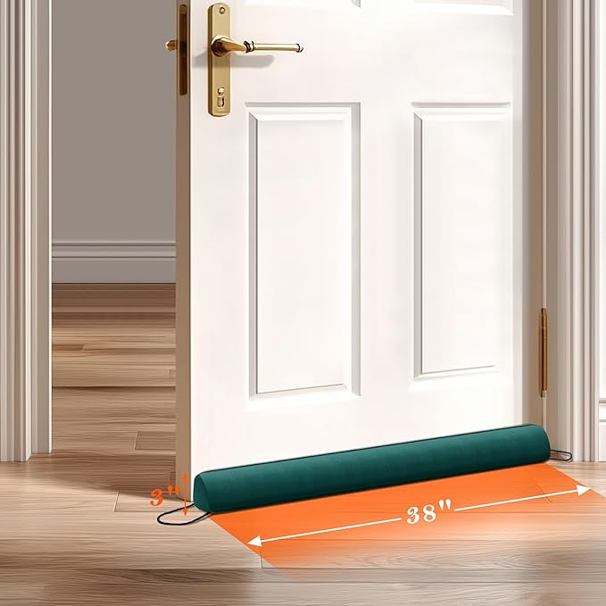 Sunolga Door Draft Stopper Blocks Hot and Cold Air with Removable Washable Cover for Bottom of Door, All-Season Seal for Noise, Wind, Door Sweep for Gaps Up to 3", Home Essentials, 38", Dark Green