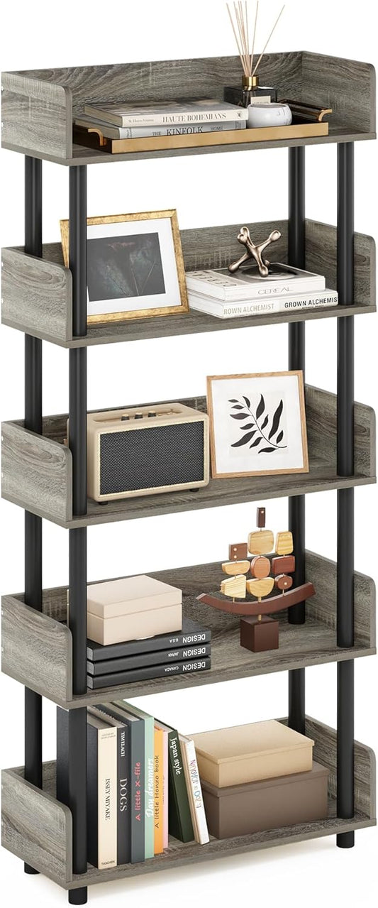 Furinno Turn-N-Tube 5-Tier Toolless Display Rack, French Oak/Black