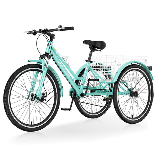 Slsy Adult Mountain Tricycle, 7 Speed Three Wheel Bike, 24/26 Inch Adults Trikes for Seniors with Shopping Basket, Exercise Men's Women's Tricycles