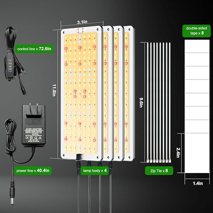 LED Grow Lights for Shelves 4pack, Grow Lights for Indoor Plants,616LEDs Full Spectrum, Grow Light for Under Cabinet Plant, Grow Lamp with 3/9/12H Timer,10 Dimmable Levels for Plant Growing