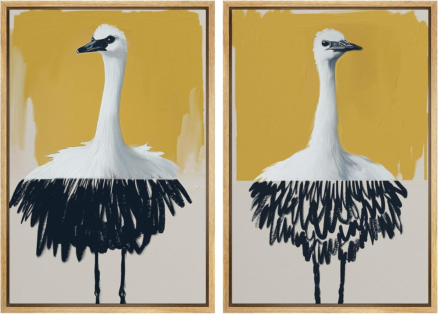 SIGNWIN Framed Canvas Print Wall Art Set Minimalist Crane Portrait Modern Bird Illustrations Modern Art Rustic Minimal for Living Room, Bedroom, Office - 24"x36"x2 Natural