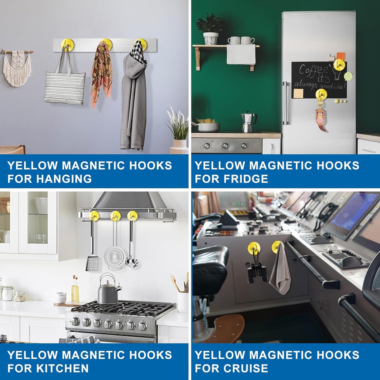 LOVIMAG Magnetic Hooks Heavy Duty, 120LBS Strong Magnetic Hook Cruise for Hanging, Yellow Magnets with Hook for Refrigerator, Grill, Garage, Tool Room, Kitchen, Locker, Metal Door, Home Etc- 4 Pack