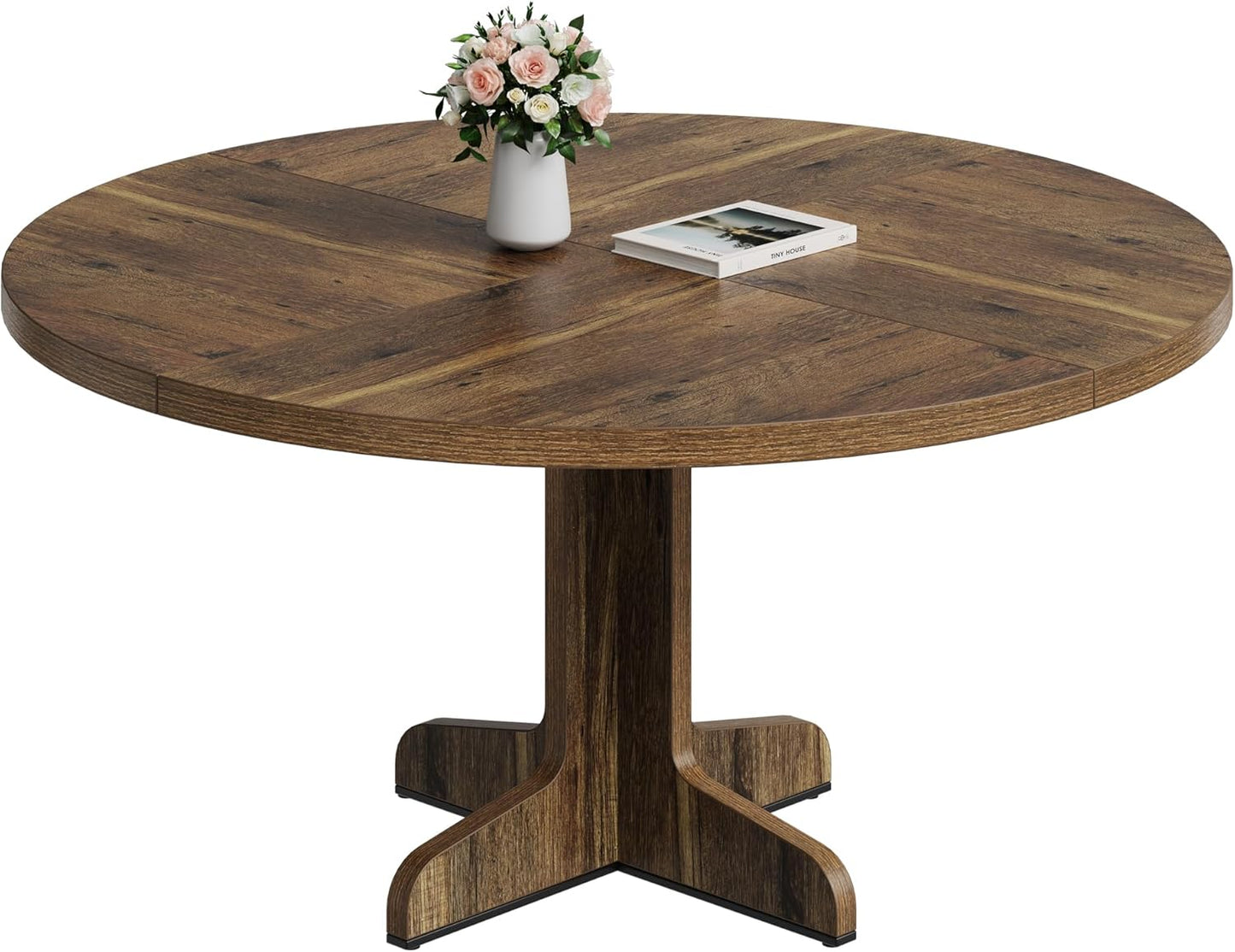 Garvee 47 Inch Round Dining Table for 4, Farmhouse Kitchen Dining Room Circle Dinner Table, Kitchen Dining Room Furniture, Brown (Table Only)