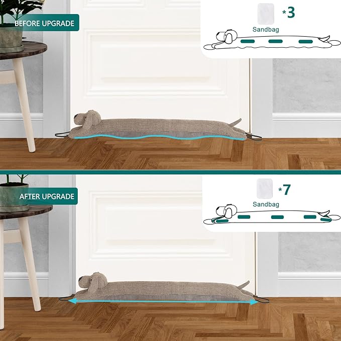 Marwood Under Door Draft Stopper Decorative Wind Stopper 38 inch for Door & Window, Weighted Animal Air Draft Stopper Snake Noise Blocker for Bottom of Door with Hanging Loops -Brown Dog