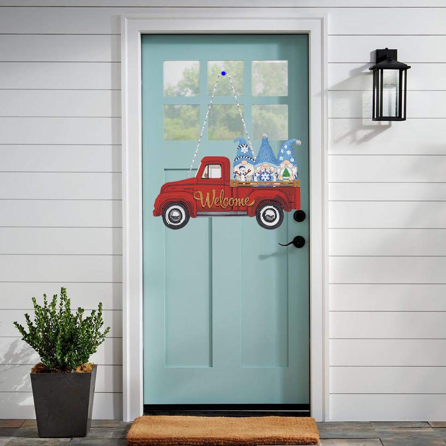 APCGSM 16PCS Interchangeable Diamond Painting Welcome Sign for Front Door Holiday Gnome Decor Red Truck Hanging Sign Diamond Art Painting Kits for Adults Interchangeable Seasonal Decor for Home Wall