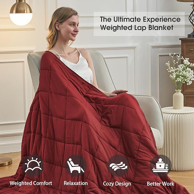 Red Weighted Blanket for Adults 12lbs, 60"x80", Queen Size Cooling Heavy Throw Blanket for 110-130lbs, Microfiber Soft Thick Big Blankets Weighted Comforter Breathable Gift for Sleeping
