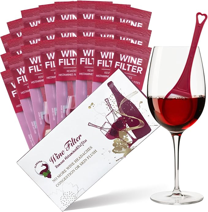 Clerona Wine Filters, the Wine Purifier, Sulfite and Histamines Remover - Naturally Eliminate Allergies & Sensitivities (Pack of 24)