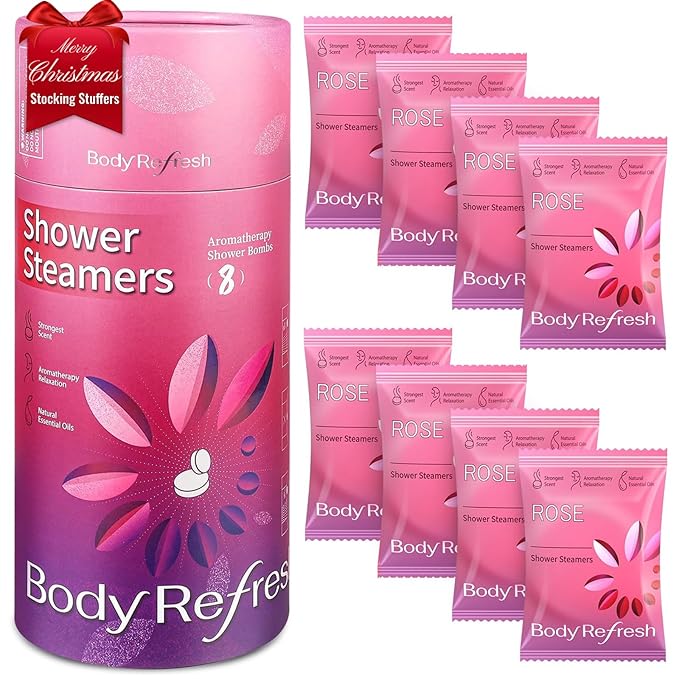 Shower Steamers Aromatherapy - Birthday Gifts for Women Mom, 8 Pack Shower Bombs with Rose Essential Oil, Relaxation Spa Gifts, White Elephant Christmas Gifts, Stocking Stuffers for Adults, Teen
