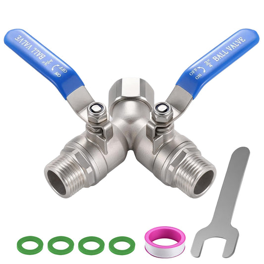 SNUTUYA 304 Stainless Steel Garden Hose Splitter 2 Way Heavy Duty, Full Flow Y Valve Water Hose Splitter With Long Handle, Lead-free，3/4" GHT Thread