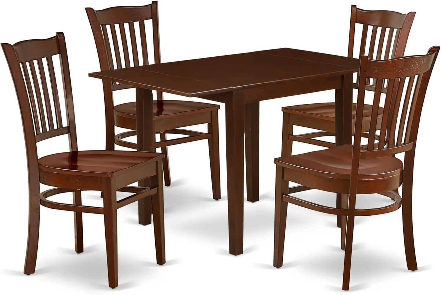 East West Furniture NDGR5-MAH-W 5 Piece Kitchen Table Set for 4 Includes a Rectangle Dining Table with Dropleaf and 4 Dining Room Chairs, 30x48 Inch, Mahogany