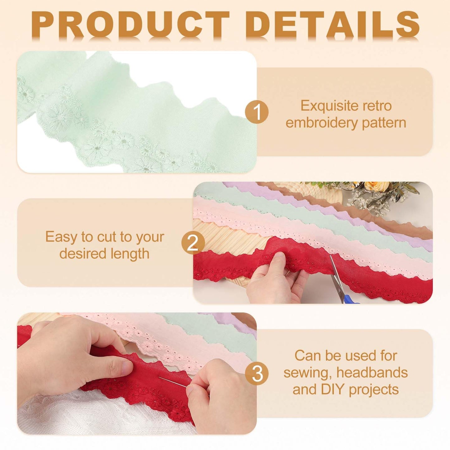 uxcell 5 Yards Eyelet Lace Trim, 2.17 Inch Wide Floral Cotton Lace Ribbon Embroidery Ruffle Ribbon Trim for Sewing Dress Apron Pillow Clothes Bag Decoration, Light Green
