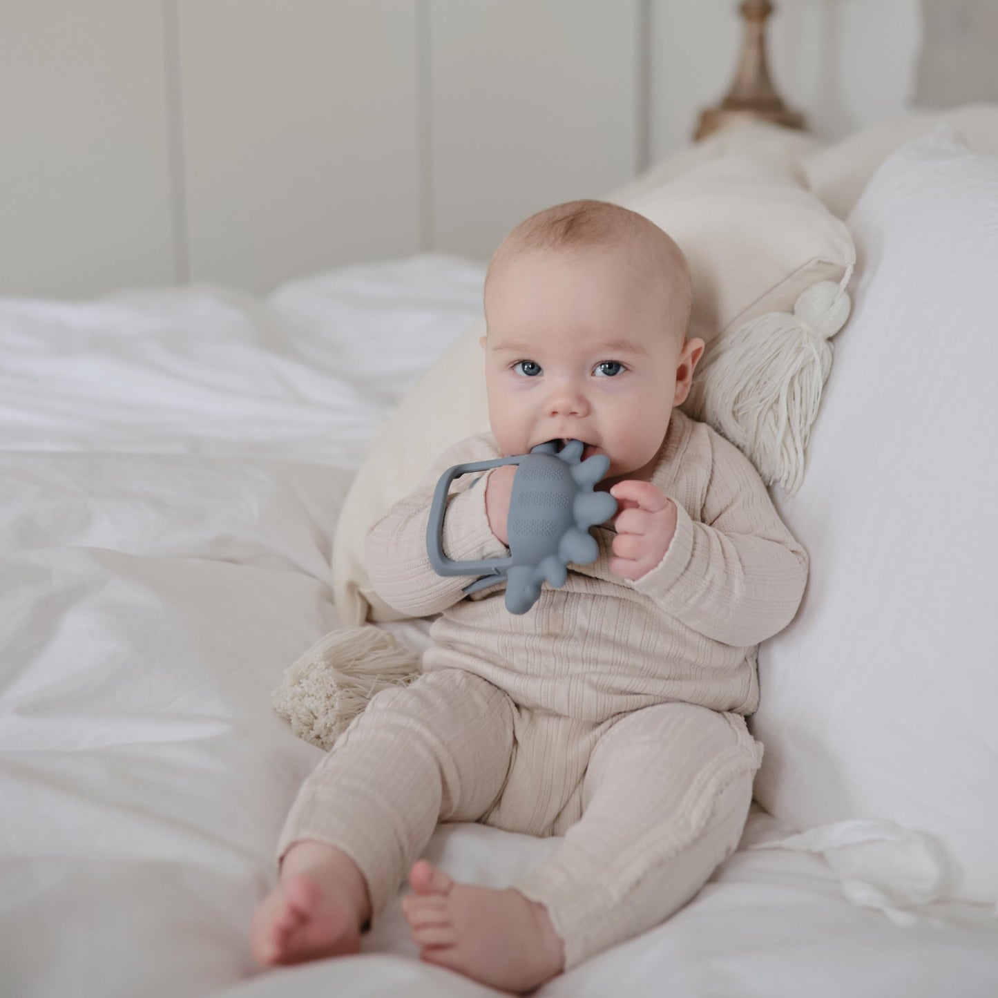 mushie Silicone Baby No-Drop Dino Teether Toy