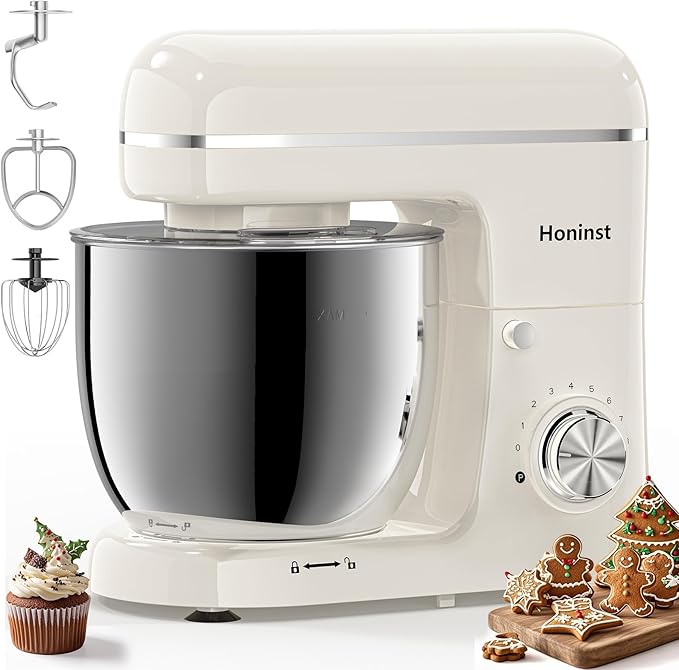 Stand Mixer, 3-In-1 8-Speed 660W 6.5QT Tilt-Head Food Electric Mixers with Bowl, Dough Hook, Whisk and Beater, Kitchen Mixer for Baking, Cake and Most Home Cooks, Beige