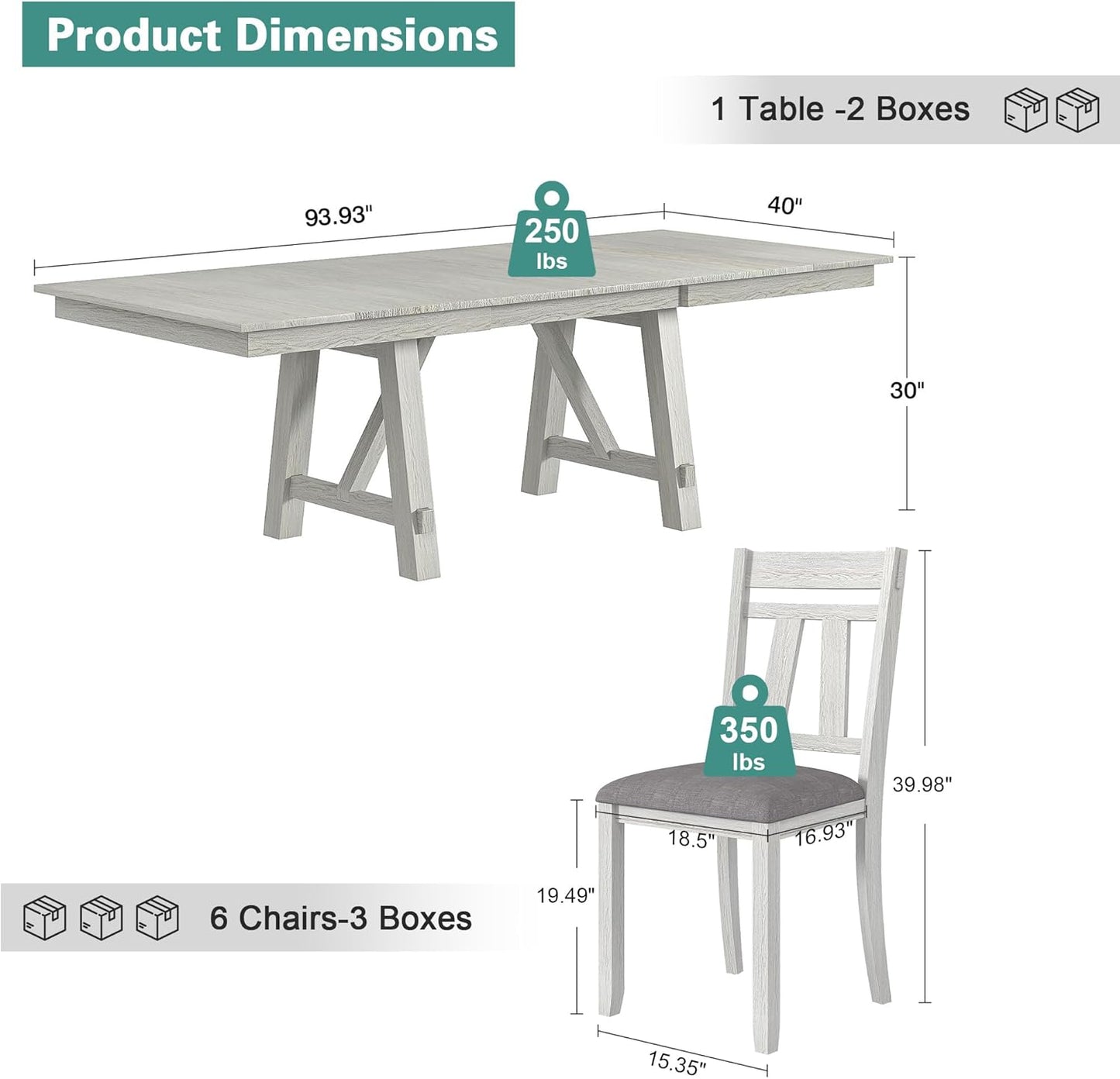 Wood Dining Table Set for 6, Modern Breakfast Dinette Kitchen Table with Chairs for Dining Room, Kitchen, Grey