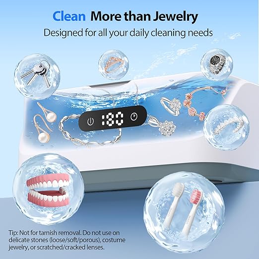 Ultrasonic Jewelry Cleaner: 48Khz Ring Cleaner Ultrasonic Machine with Digital Timer, 4 Cleaning Modes, 24W Sonic Cleaner for Jewelry, Glasses, Retainer, Watch Strap, Home & Travel Use, 13.5oz