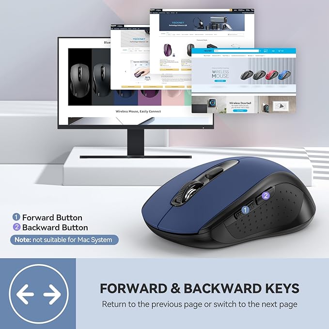 TECKNET Bluetooth Mouse, 4000DPI Wireless Mice for Laptop 2-in-1(BT 5.0/3.0+2.4Ghz) Computer Portable PC Mouse Wireless with USB Receiver for Mac (USB-A+Bluetooth, Blue)
