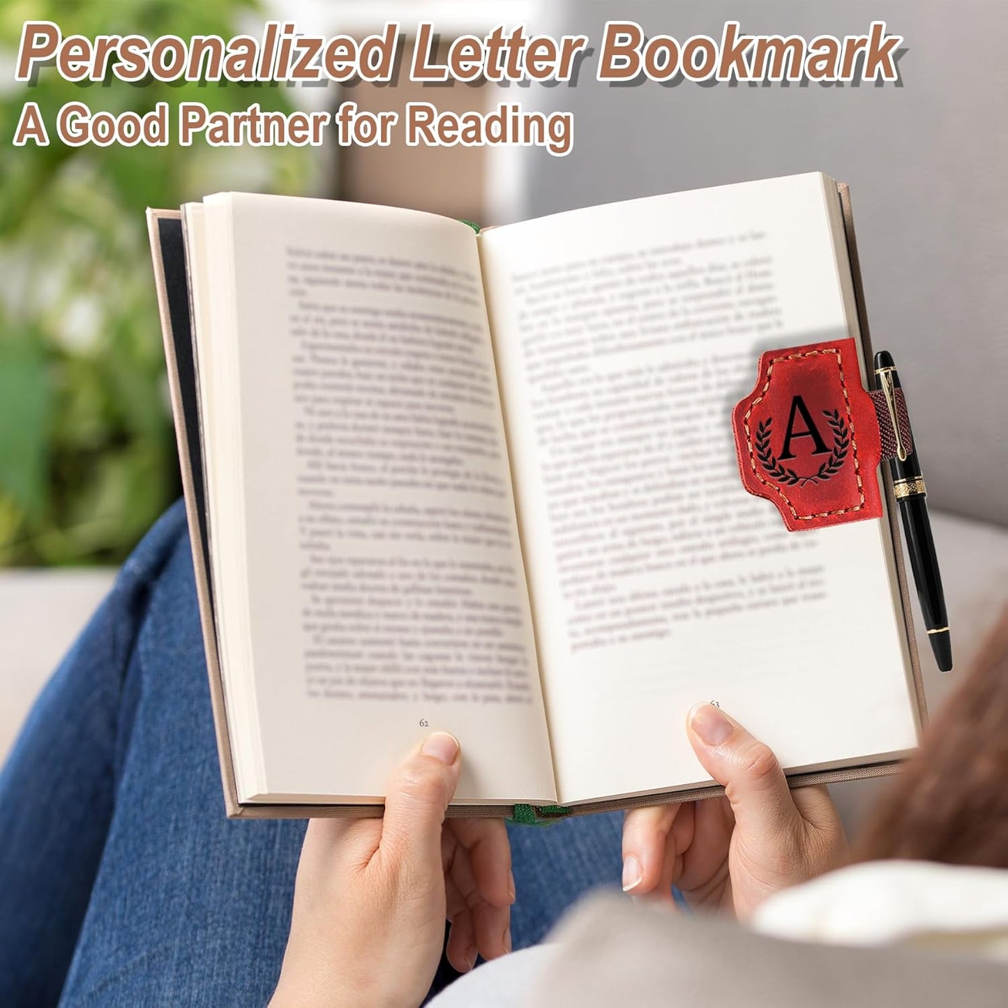 Bygone Mark Bookmark with Pen Holder, 26 Letters Name Initial Personalized Magnetic Bookmarks, Leather Book Mark for Men Women, Travelers Accessories, Teachers Readers Book Lovers Gifts (Brown, U)