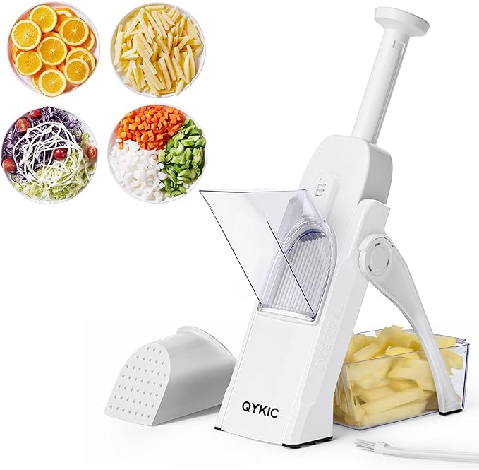 Safe Mandoline Slicer Vegetable Chopper Potato Food Cutter,Thickness Adjustable 0.1-8 mm Veggie Dicer Kitchen Chopping Artifact for Fast Meal prep (White)