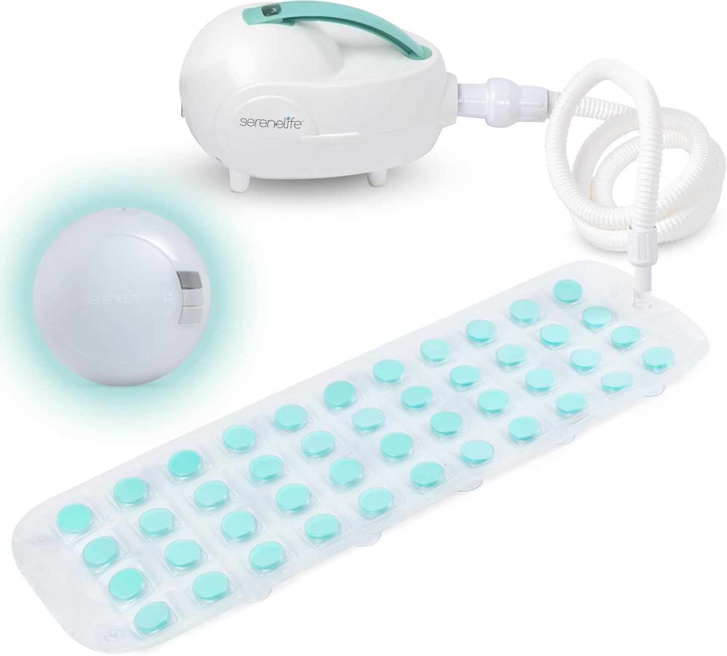 SereneLife Bubble Bath Mat – Portable Spa Mat with Adjustable Intensity, Waterproof LED Light, Pillow and Remote Control for Ultimate Relaxation, 47" x 14.2" (Teal)