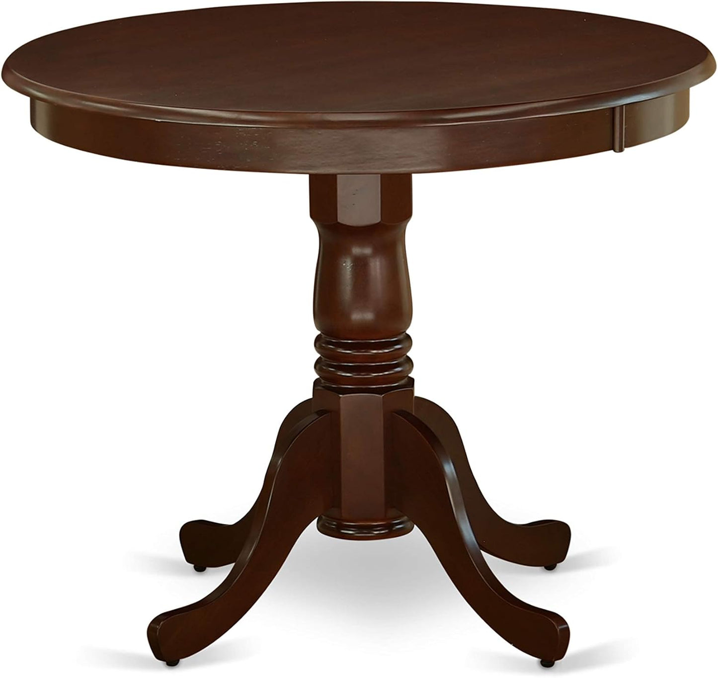 East West Furniture ANGR5-MAH-W 5 Piece Dining Room Table Set Includes a Round Kitchen Table with Pedestal and 4 Dining Chairs, 36x36 Inch, Mahogany