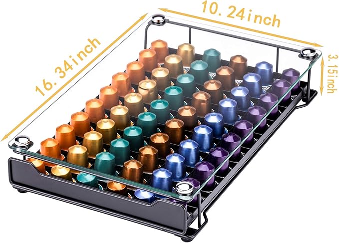 Rice rat Coffee Pod Storage Holder Capsules Originaline Drawer Organizer, Crystal Tempered Glass (60 pods)