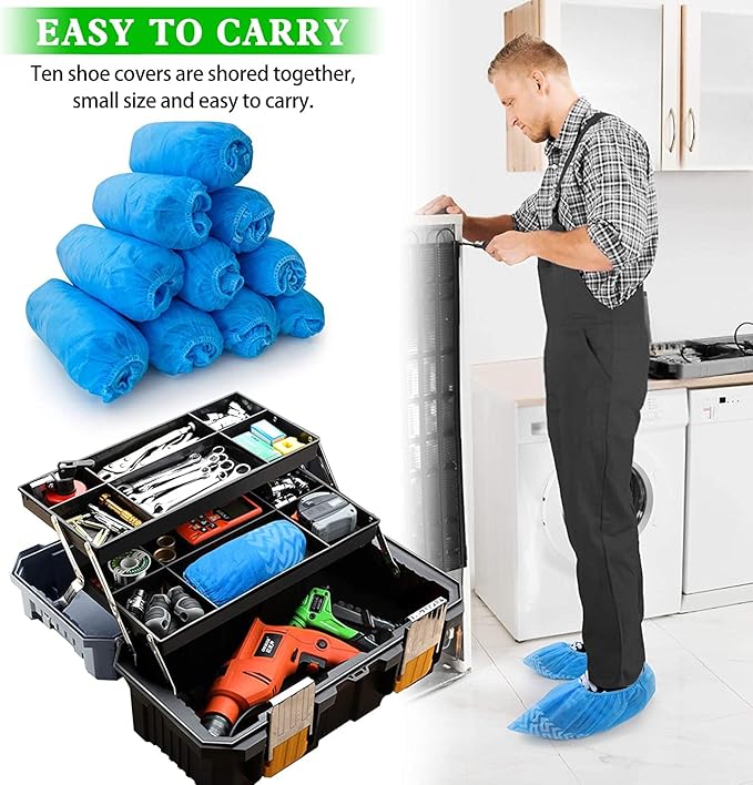 FancyStyle Shoe Covers 200 Pack Disposable Blue Boot & Shoe Covers. Reusable Premium Durable Booties with Non Slip Treads