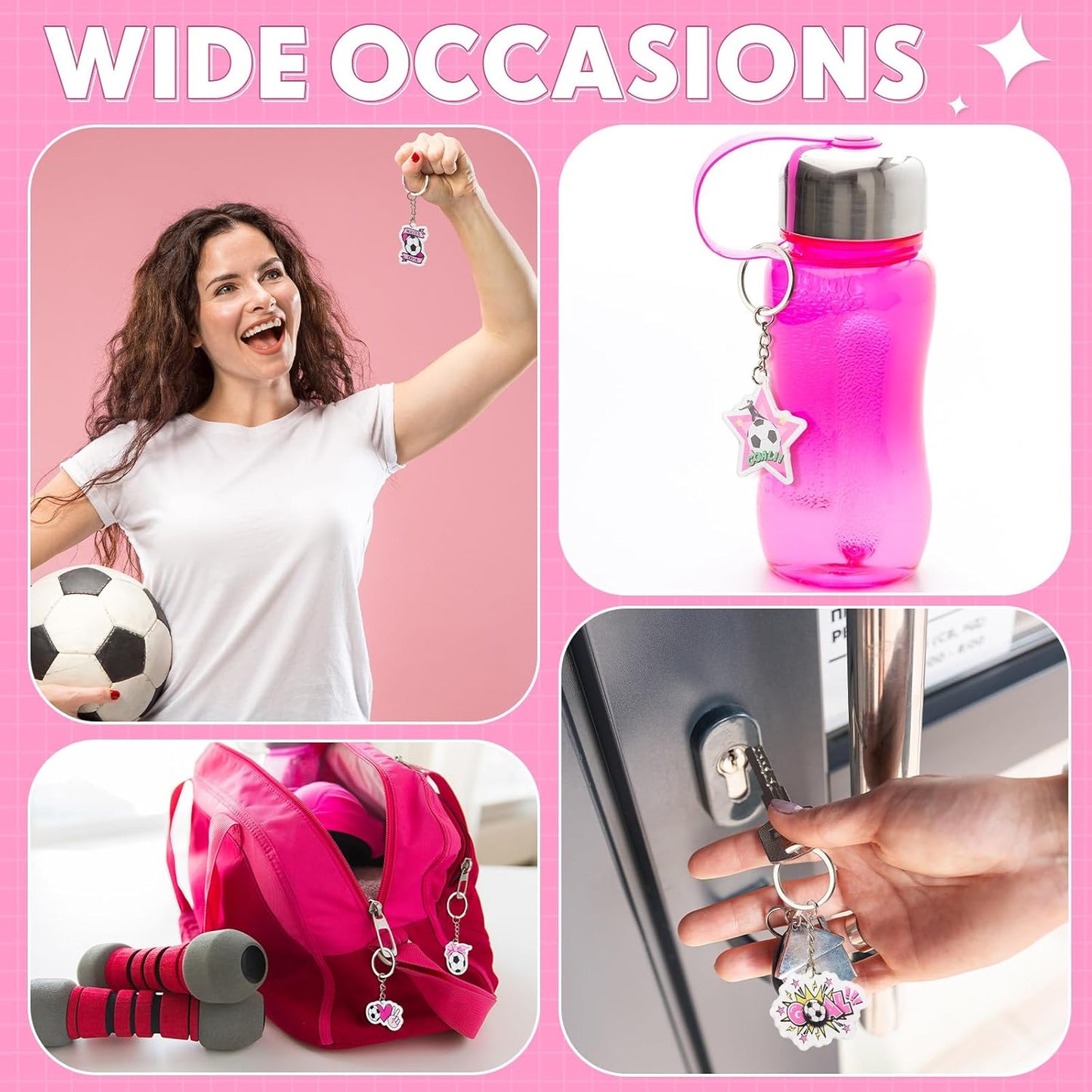 Batiyeer 36 Pack Pink Soccer Ball Keychains Bulk Party Favors Sports Ball Key Chains Funny Keyring Gifts for Birthday Supplies