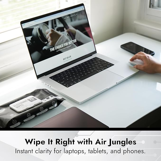 Air Jungles Electronic Wipes Screen Cleaning 70 Count, No Cloth Needed, Extra Large 8"x10" Tech Cleaner Wipes for LED Screen, TVs, Cars, Computer,Tablets, Phones, Laptops, VR, Monitors