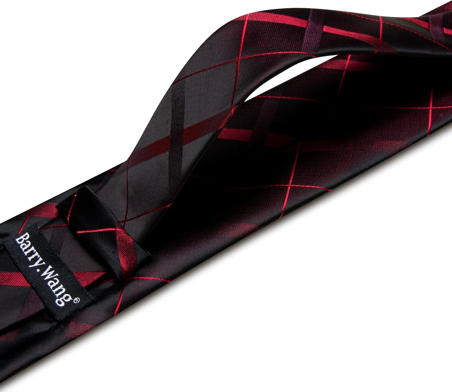 Barry.Wang Designer Classic Ties for Men Set Formal Pocket Square Cufflink Check Plaid