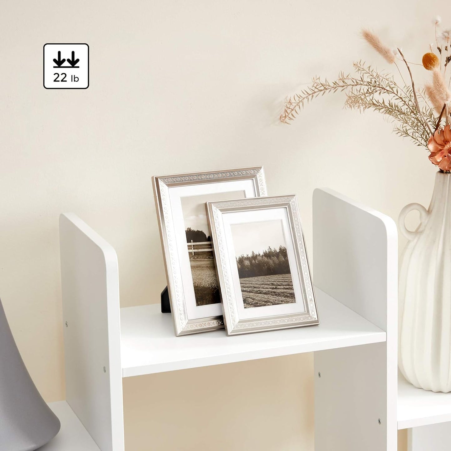 VASAGLE Bookshelf, Tree-Shaped Bookcase with 13 Storage Shelves, Rounded Corners, 9.8”D x 33.9”W x 55.1”H, White ULBC067W01